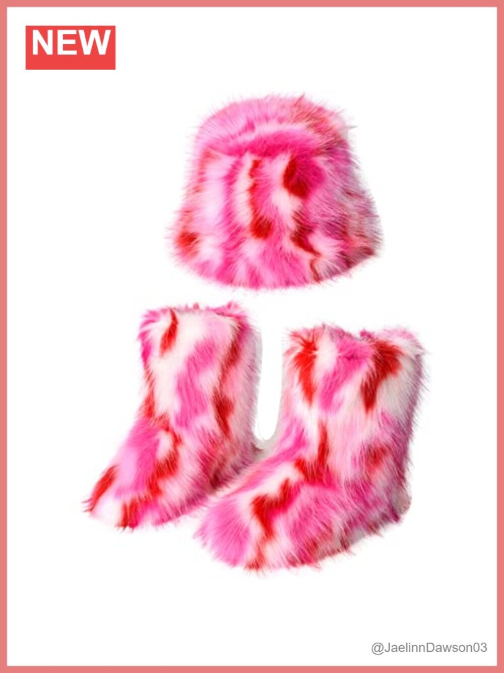 Faux Fur Snow Boots with Matching Bucket Hat Rainbow Winter Set